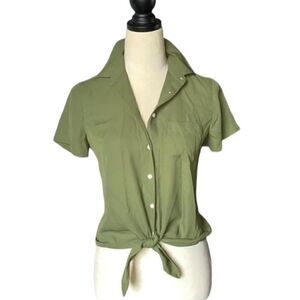 J. Crew Mercantile Green Button Down Tie Up Short Sleeve Shirt (NWT)